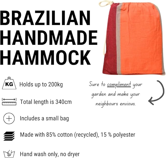 Amazonas 2 Person Hammock | XL Indoor/Outdoor Hammock Swing | Max 440 lbs, Acerola