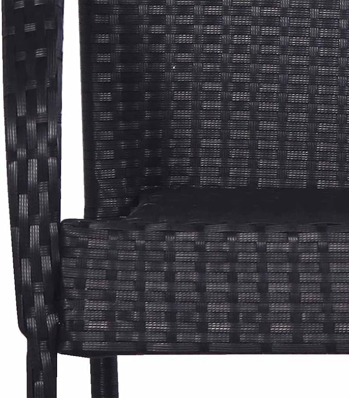 3 Piece Garden Dining Set, Black PE Poly Rattan Outdoor Furniture with Glass Top Table and 2 Stackable Chairs, Rectangular Small Patio Bistro Set for Balcony, Backyard and Terrace