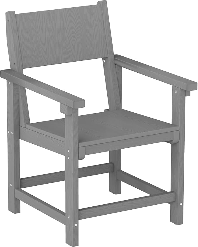 HDPE Outdoor Patio Dining Chairs,Dining Chairs with Arms, Waterproof, Rot Resistant, for Outside, Lawns, Porch, Patio, Deck, Garden Gray