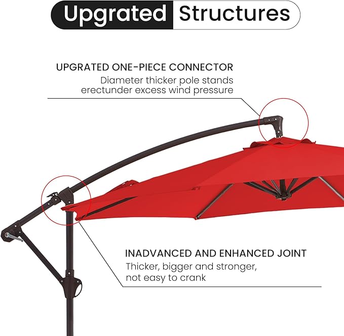 10FT Patio Umbrella, Outdoor Offset Cantilever Umbrella with Sturdy 8 Ribs, Easy Tilt Adjustment for Backyard Pool Garden,Orange
