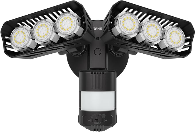SANSI 38W 5000LM Motion Sensor Outdoor Lights, Flood Light Outdoor Detector with 4 Mode Adjustable, 500W Equiv 5000K Dusk to Dawn, IP65 Waterproof, Motion Sensor Lights for Garage, Yard, Porch (Black)