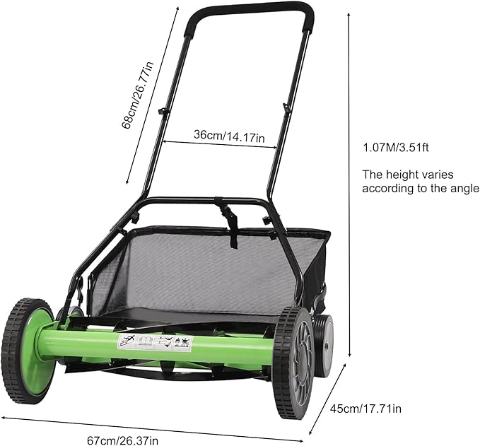 20Inch Manual Lawn Mower,Universal Manual Reel Mower,Manual Push Mower with 9-Gear Adjustable Mowing Height,Adjustable Cutting Height Push Lawn Mower with 5 Blades