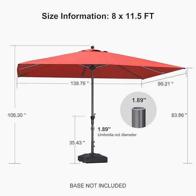 PURPLE LEAF 11.5' x 8' Patio Market Umbrella Outdoor Table Sun Umbrellas with Crank 8 Aluminum Sturdy Ribs for Pool Deck Backyard Beach Terra