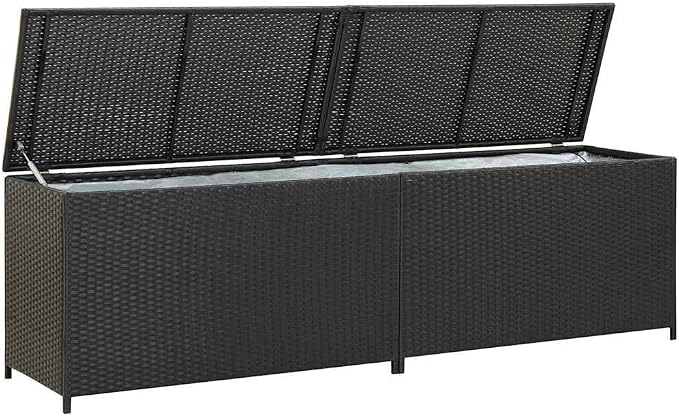 Large Outdoor Storage Box, Poly Rattan Deck Box with Gas Lift Lid, Rectangular Garden Patio Storage Chest with Powder-Coated Steel Frame, 78.7 x 78.7 x 23.6 Inches, Black