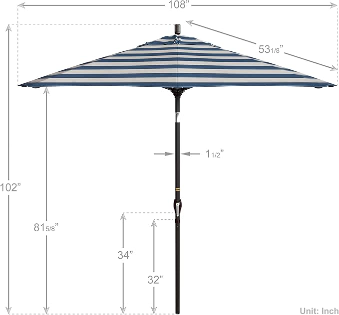California Umbrella 9' Round Aluminum Market Umbrella, Crank Lift, Push Button Tilt, Bronze Pole
