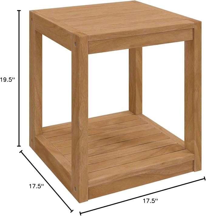 Modway Carlsbad Modern Teak Wood Outdoor Patio Side Table in Natural