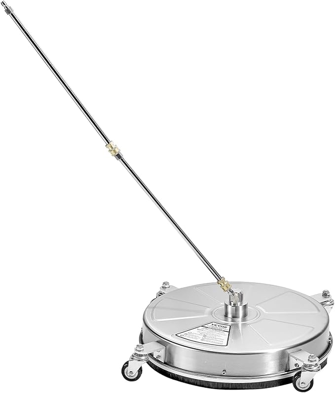 VEVOR 18 Inch Pressure Washer Surface Cleaner, 4000 PSI Stainless Steel Attachment with 4 Wheels, 2 Nozzles, 1/4 Inch Quick Connect and 2 Wands for Concrete, Patio, Deck