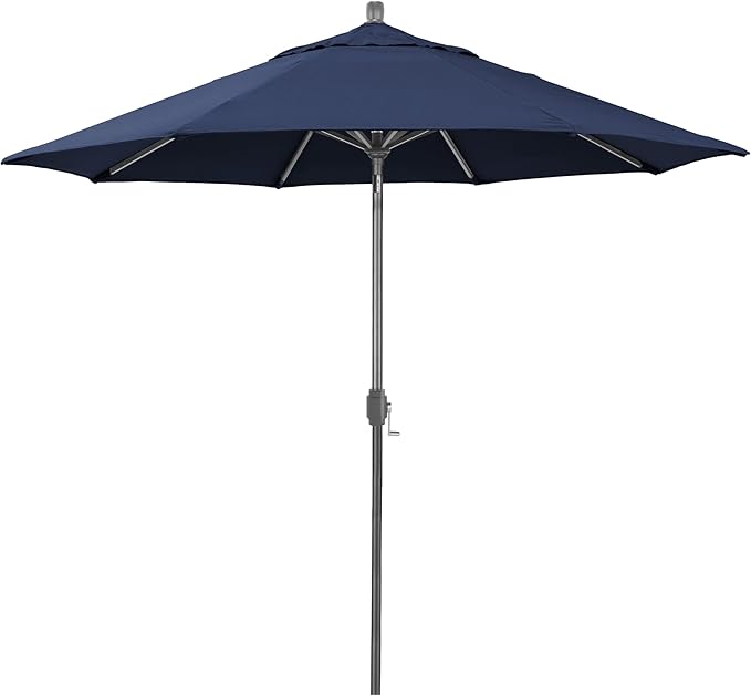 California Umbrella 12-Year-Non-Fading, 9Ft Premium Sunbrella Patio Umbrella, Hand-Crank, Button-Tilt, Gray Frame, Navy Fabric