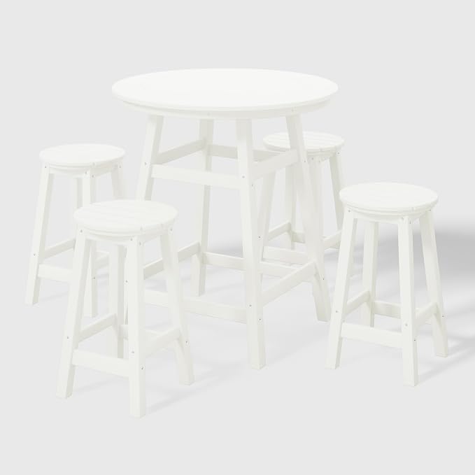 WestinTrends Malibu 5-Piece HDPE Outdoor Patio Dining Bar Bistro Table Set with Counter High Round Bar Stools