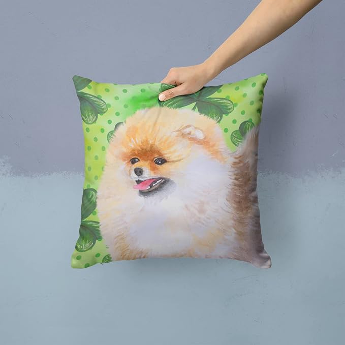 Caroline's Treasures BB9856PW1414 Pomeranian St Patrick's Fabric Decorative Pillow, Green Machine Washable, Indoor Outdoor Decorative Pillow for Couch, Bed or Patio, 14Hx14W