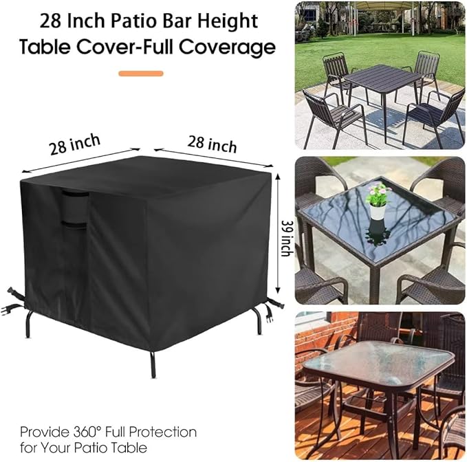 Outdoor Table Cover for Patio Bar Height Table,28 Inch Square Outdoor Bistro High Top Table Cover,Waterproof Patio Furniture Covers for Small Tall Table - 28 X 28 X 39 Inch