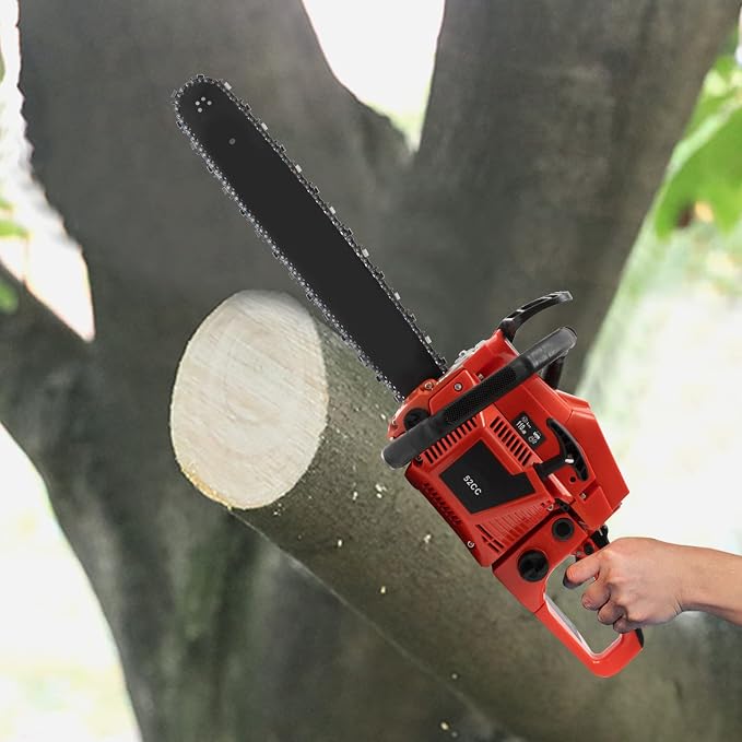 20-Inch Gasoline Chainsaw, 52CC 2200W 2-Stroke Gas Chainsaw 10500RPM High Speed Single Cylinder Air-Cooled Chain Saw, Self-Reset Pull Start Cordless Gas Chain Saw for Forest Harvesting Wood Cutting