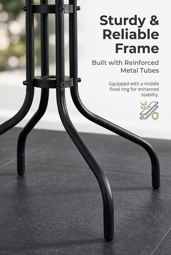 Outdoor Square Glass Patio Table, Tempered Glass Top Bistro Table with Rust-Resistant Metal Frame, Small Coffee Table for Balcony, Garden, Patio