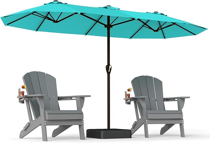 PatioKingdom 15FT Large Patio Umbrella with Base, Double Sided Rectangular Outdoor Umbrella with Sturdy Fiberglass Ribs, Market Umbrella for Pool,Garden,Backyard,Deck (Peacock Blue, 15FT)