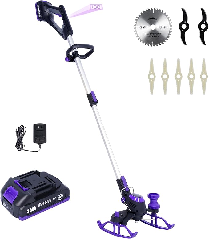 Weed Wacker Cordless, YardEz Weed Eater Battery Powered with Nylon/Steel/Saw Blade, 20V Weed Trimmer/Edger/Cutter (One 2.5Ah Battery)