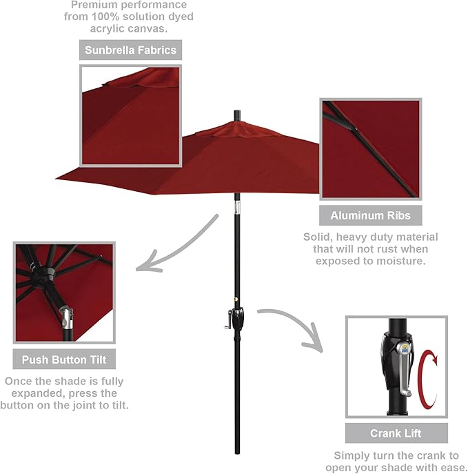 California Umbrella 7.5' Round Aluminum Market Umbrella, Crank Lift