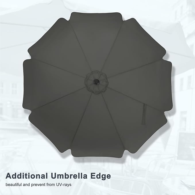 MASTERCANOPY 9ft Patio Umbrella with Valance, Crank and Tilt – 8 Ribs Outdoor Market Umbrella, UV/Fade Resistant, Waterproof Canopy with Wind Vent for Garden, Deck, Backyard, Pool (Dark Gray)