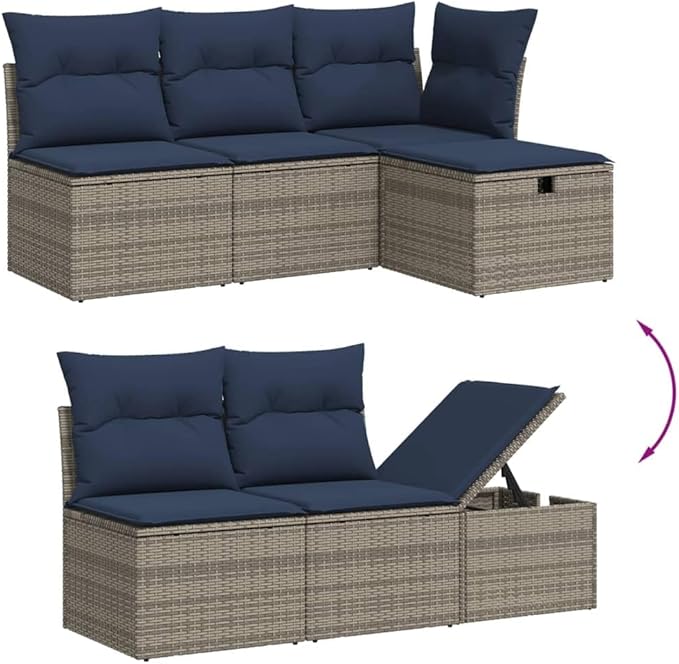 vidaXL Patio Sofa Set with Cushions 5 Piece, Outdoor Conversation Set, Sectional Sofa for Balcony Garden, Modern Style, Gray Poly Rattan
