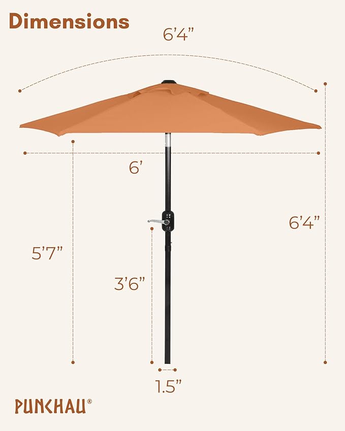 6 Ft Outdoor Patio Umbrella, Easy Open/Close Crank and Push Button Tilt Adjustment - Light Terracotta Market Umbrellas