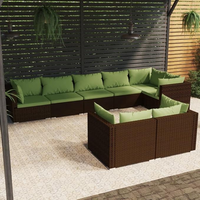 8 Piece Patio Lounge Set with Cushion, Furniture Conversation Sets Piece Patio Set Outdoor Patio Sectional Patio Lounge Set s Brown Poly Rattan