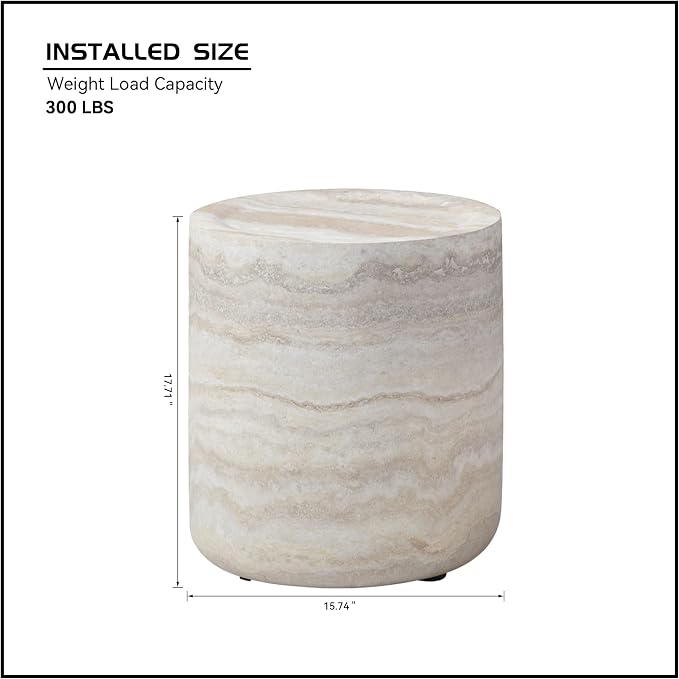 15.74" Round Side Table Small Faux Marble Pattern Coffee Table French Country Rustic Side Table End Table for Living Room,No Need Assembly.Light GrayØ15.74"