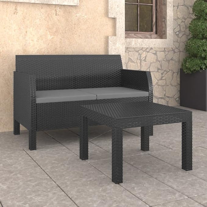 Backyard Furniture Patio Conversation Sets Outdoor Seating 2 Piece Patio Lounge Set with Cushions PP Rattan Anthracite Suitable for Swimming Pool, Courtyard, Garden