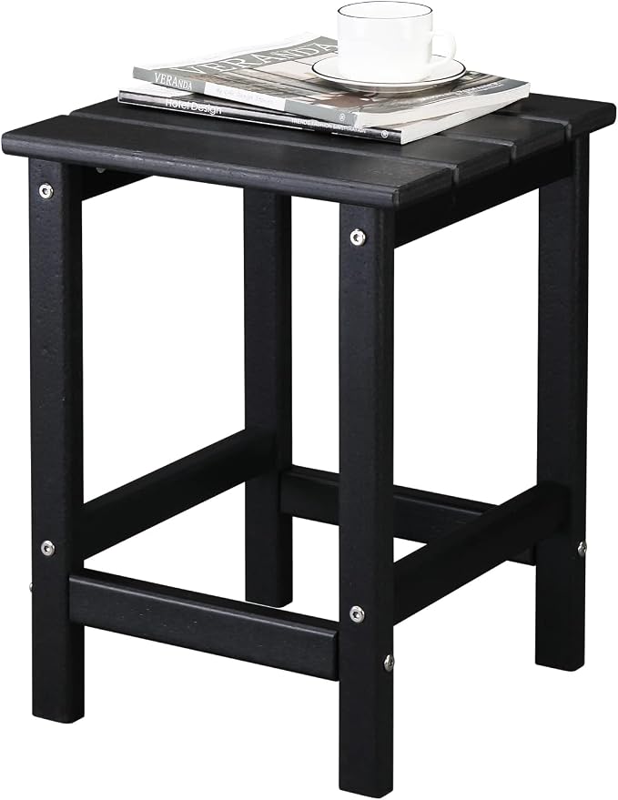 Patio Side Table, Pool Composite Patio Table,HDPE End Tables for Backyard,Pool, Indoor Companion, Easy Maintenance & Weather Resistant (Style 1-Black)