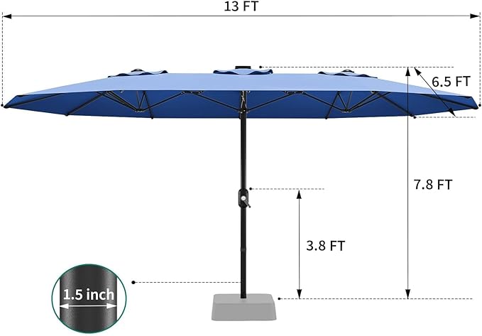 Garvee 13ft Patio Umbrella with Double Canopy, Premium Commercial Extra Large Market Umbrella for Outdoor Dining Sets, Resort Patios and Backyard Entertainment Areas, w/o Base