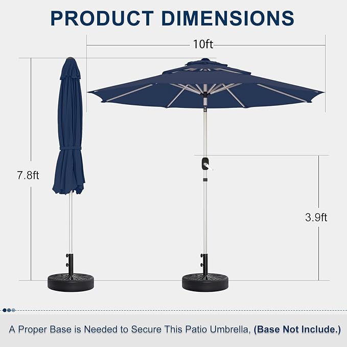 10FT 3-Tier Aluminum Outdoor Patio Umbrella, Fade-Resistant Market Umbrella with Push Button Tilt Function, 8 Sturdy All-Aluminum Ribs for Gardens, Patios, Backyards & Pools
