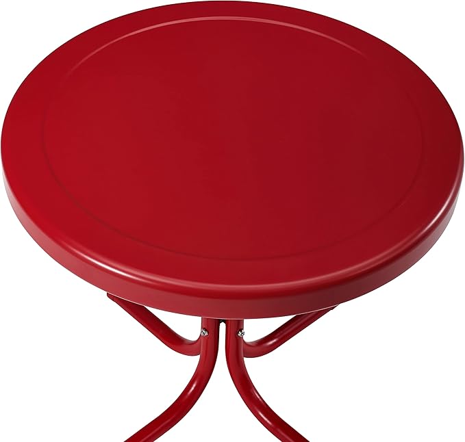 Crosley Furniture Bates 3-Piece Outdoor Chair and Side Table Set, Retro Metal Bistro Patio Conversation Sets, Bright Red Gloss