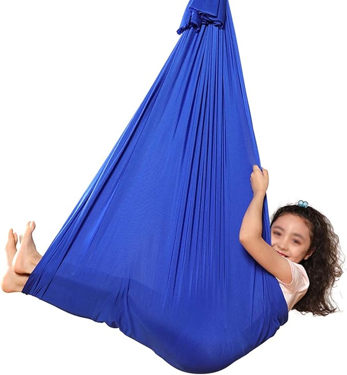 Sensory Swing Indoor Swing Chair for Kids Child and Teens Soft Hanging Hammock Includes Hardware with Special Needs Calming Effect On Children (Color : Blue, Size : 150 x 280 cm)