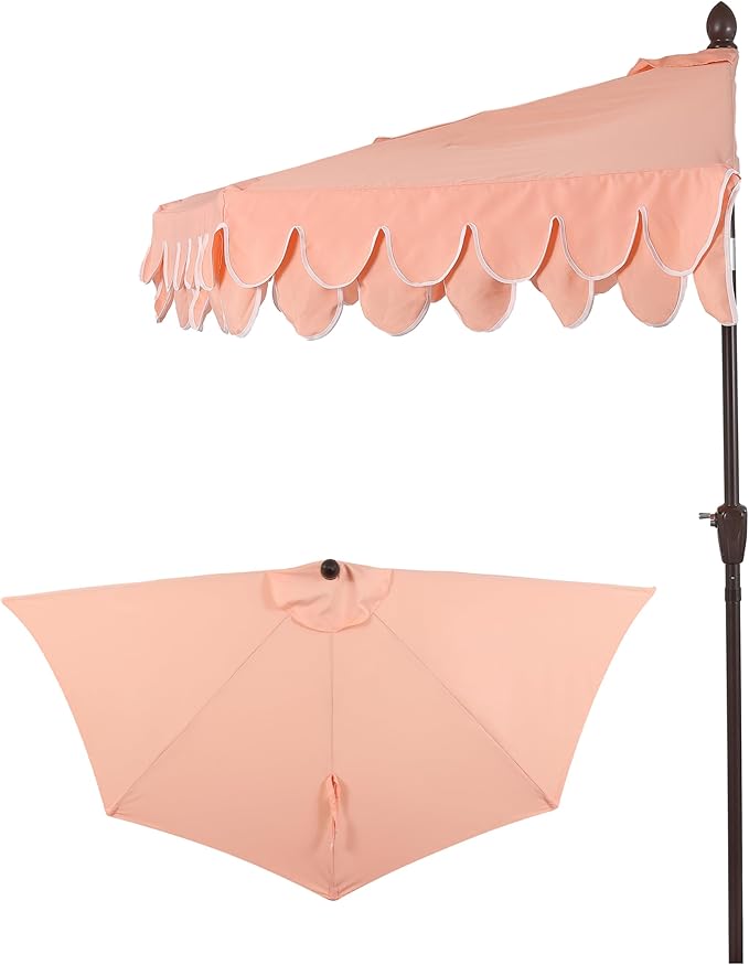 Eyely BMU1202 Noah 9 ft. Classic MidCentury Scalloped Fringe Market Patio Half Umbrella with Crank for Garden, Pool & Deck, Tilt Button and UV Protection