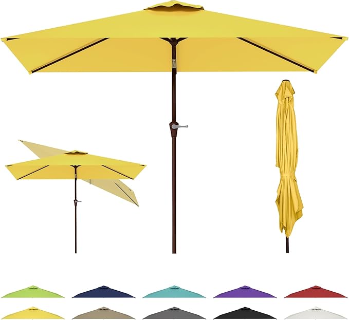 GREENVINES 6.5X10 FT Rectangular-Patio-Umbrella | Outdoor-Table-Umbrellas | 6 Sturdy Steel Ribs | Push Button Tilt & Crank | Waterproof | Market Umbrella | for Pool Backyard Garden Deck | Yellow