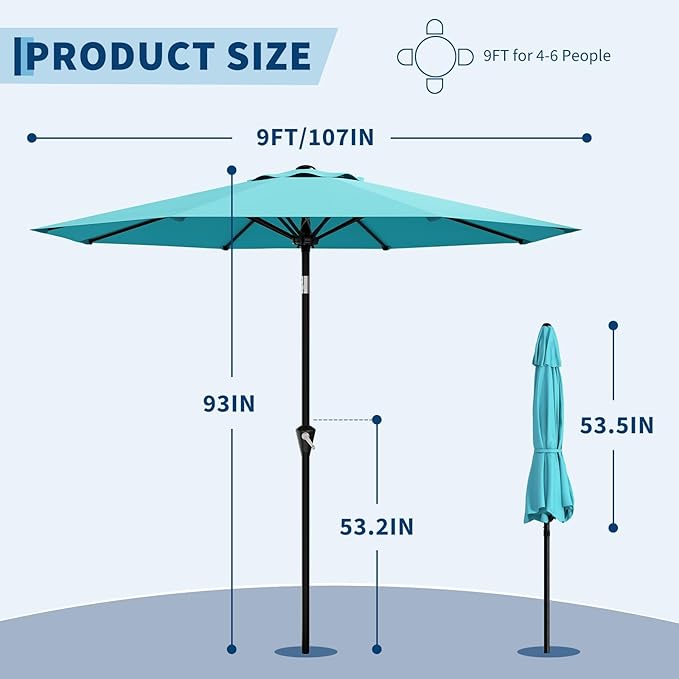 Garvee 9FT Patio Umbrella - Outdoor Table Umbrella with Smooth Crank Lift, Push Button Tilt and 8 Sturdy Ribs - Market Umbrella UV Protection Waterproof for Pool, Deck, Yard, Garden