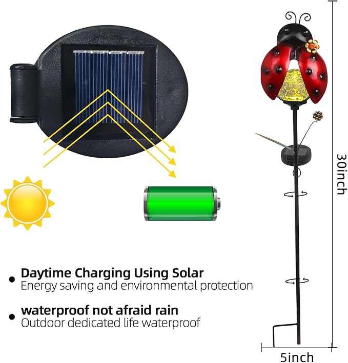 Solar Garden Ladybug Stakes Lights 2 Pack Outdoor Waterproof Metal Ladybug Decorations for Outside Yard Landscape Lawn Ornaments Lady Bug Garden Decor Unique Solar Light Decorative Gardening Gifts