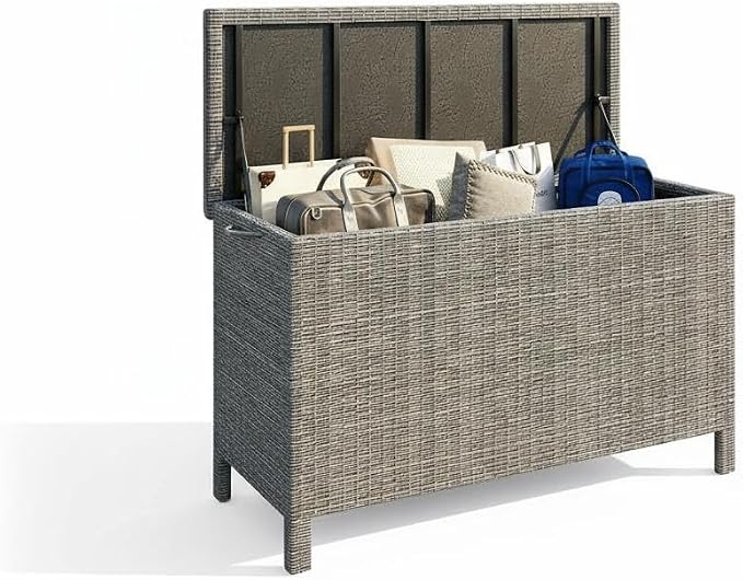 Litake Extra Large 185 Gallon Outdoor PE Rattan Deck Storage Box – Waterproof All-Weather Patio Chest – Heavy-Duty Steel Frame – Organizer for Cushions, Garden Tools, Pool Toys – Gray