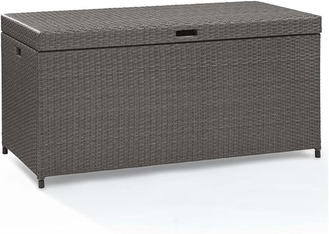 Home Square 2 Piece Wicker Patio Deck Box Set in Weathered Gray