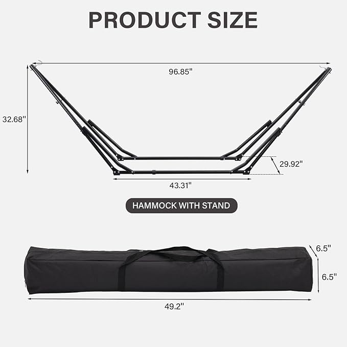 2 in 1 Hammock with Stand, Outdoor Hammock Swing Chair with Portable Heavy Duty Stand, Multi-Functional Hammock Stand 480 lbs Weight Capacit-Gray