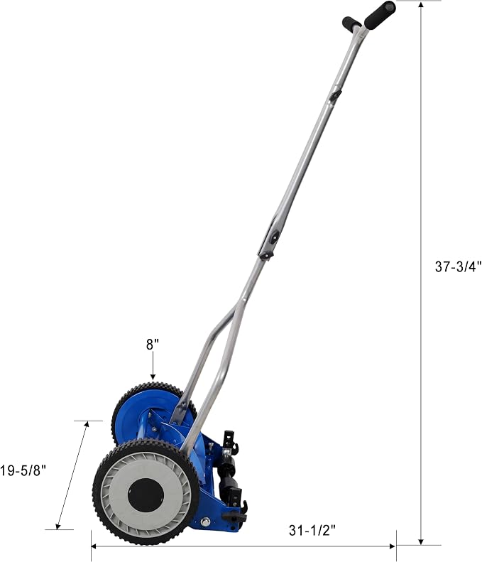 14in Push Reel Lawn Mower 5-Blade Manual Grass Cutter for Small Lawns,Lightweight & Eco-Friendly Adjustable Cutting Height 0.5"-2.25",Noise-Free & Low Maintenance,Blue Color