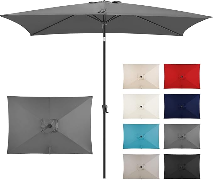 6.5 x 10 FT Rectangular Patio Umbrella - Rectangle Umbrella Outdoor with Tilt and Crank, UV Protection, Table Umbrella for Deck, Backyard, Pool and Beach, Anthracite