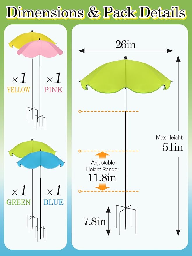 Cosweet Plant Umbrellas for Outdoor Plants with Stable 5 Prong Base & Adjustable Angle Height - 26" Larger UV-Resistant Garden Umbrella Shade, Easy Install for Raised Bed Potted Flowers