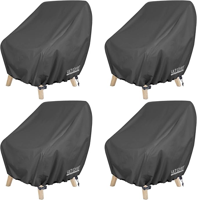 ULTCOVER Waterproof Patio Chair Cover – Outdoor Lounge Deep Seat Single Lawn Chair Cover 4 Pack Fits Up to 32W x 34D x 34H inches, Black