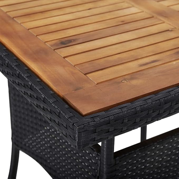 vidaXL Patio Dining Table for 4 People, UV-Protected and Weather- PE Rattan, Beautiful Acacia Wood Tabletop, Easy to Move - Ideal for Outdoor Dining