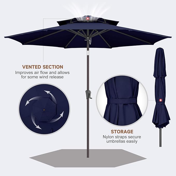 Jarka&Co 9ft Patio Umbrella Outdoor - 2 Tiers Table Outdoor Umbrella with Push Button Tilt Waterprool UV Protection, Sun Umbrella for Pool, Porch, Garden, Deck, Backyard (Navy Blue)