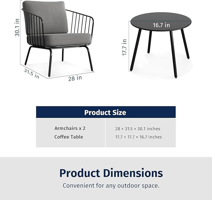 East Oak 3-Piece Plaza Patio Furniture Set, Outdoor Furniture with Thick Cushion Sofa and Coffee Table, Outdoor Bistro Set for 2, Small Space, Modern Patio Conversation Set for Balcony, Brown & Beige