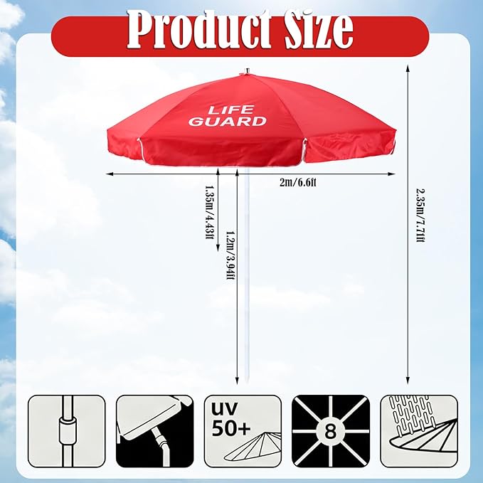 Dansydaisy Red Portable Beach Umbrella, 6.6ft Tilt Outdoor Umbrella Beach Umbrellas for Sand Sunshade with Adjustable Pole for Pool Patio, Instant Sun Protection Canopy