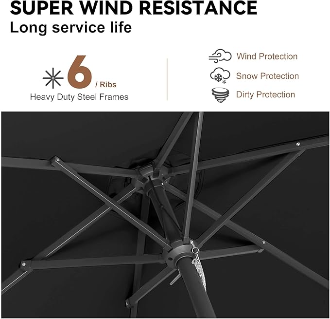 7.5FT Outdoor Patio Umbrella - Table Umbrella Waterproof UV Protection, Sombrillas de Patio with Push Button Tilt, Sun Umbrella for Pool, Porch, Garden, Deck, Backyard (Black)