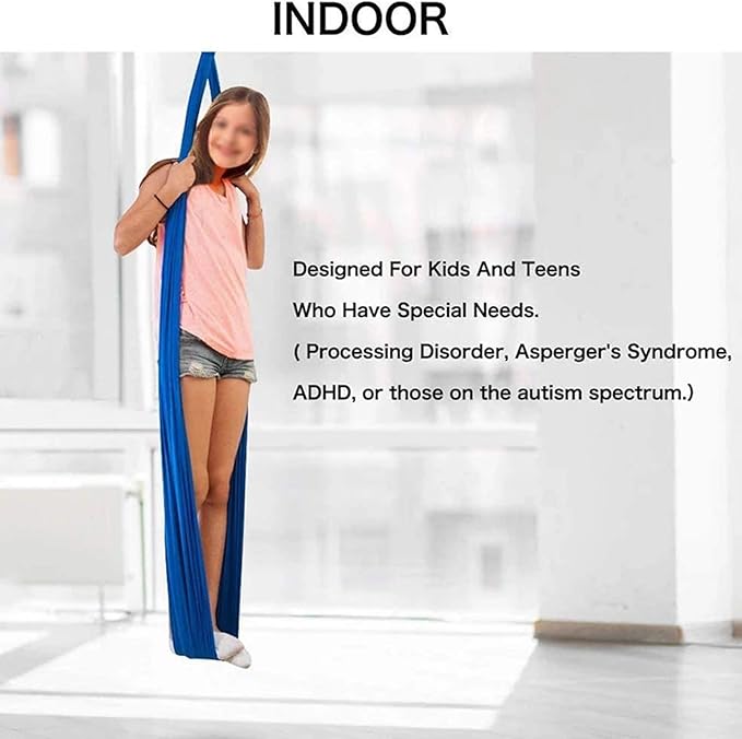 Elastic Kids Swing Seat Multifunctional Children Cuddle Hammock Aerial Yoga Sensory Hammocks for Autism ADHD ADD (Color : Blue, Size : 150 x 280 cm (L x W).)
