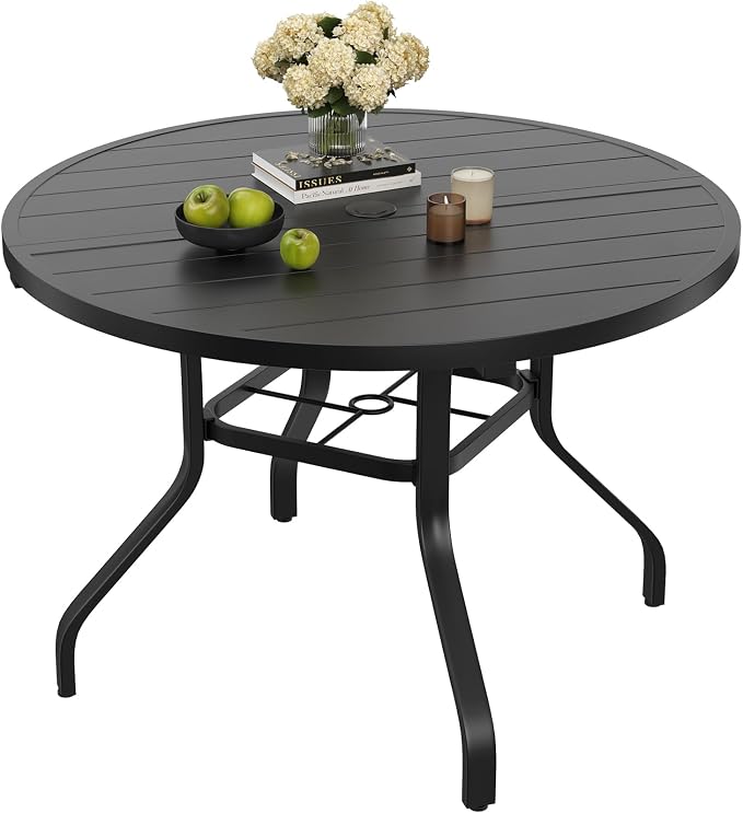 Soohow Round Outdoor Dining Table, 41" Round Patio Table with 1.57" Umbrella Hole, Metal Outdoor Dining Tables for Patio, Graden, Backyard and Poolside