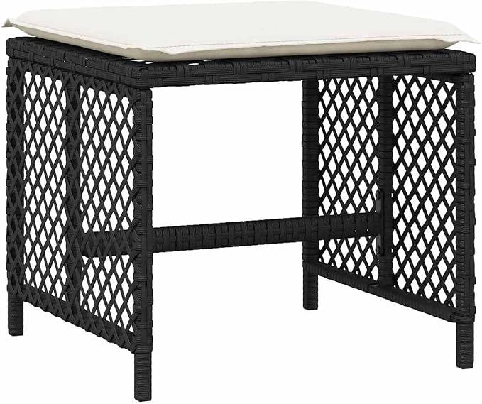 11 Piece Garden Dining Set Black and Cream White for 10 People, Outdoor Patio Furniture with UV-Resistant Poly Rattan, Tempered Glass Table, Cushions with Removable Foldable Stackable Modern Design